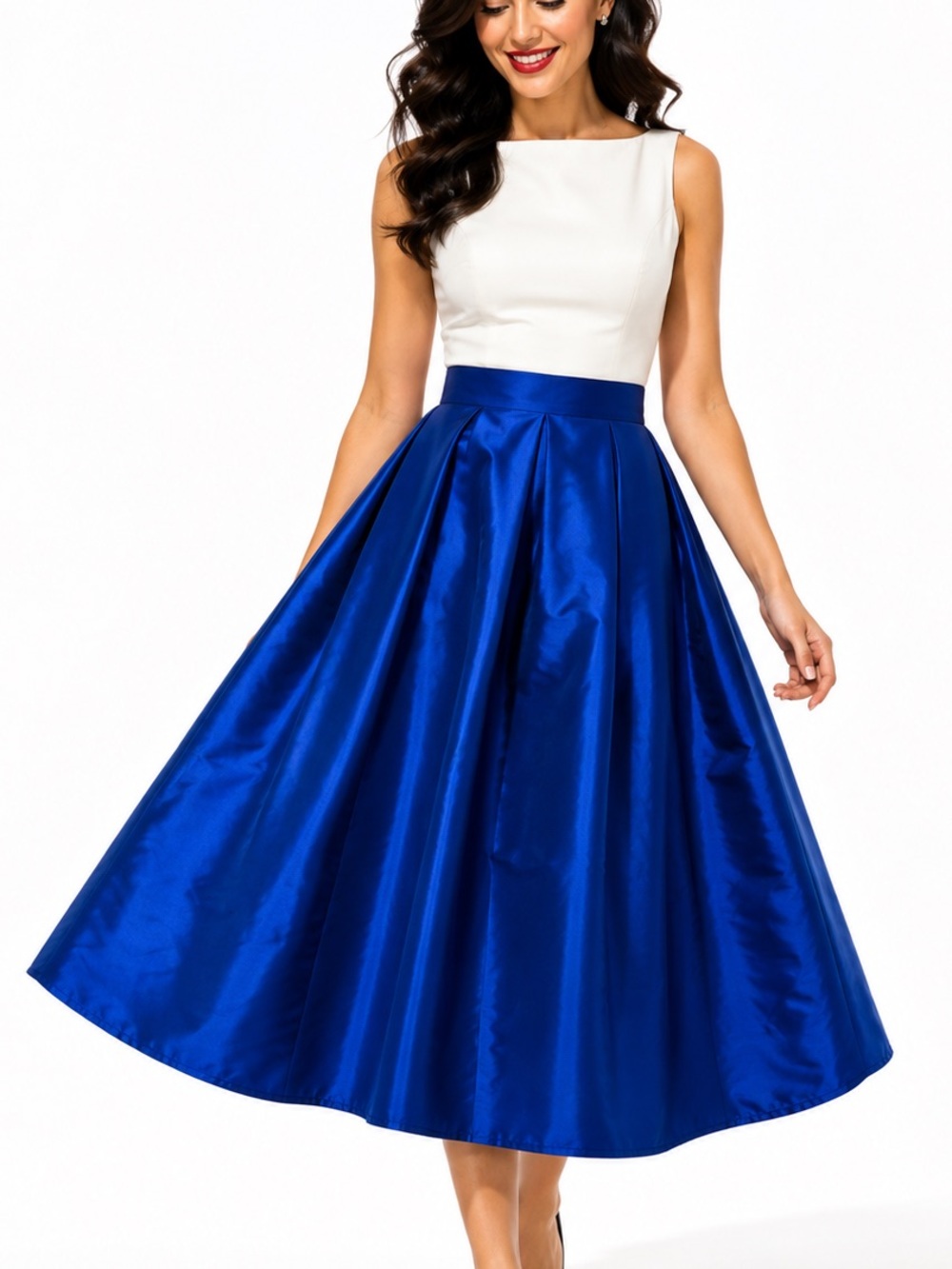 Lord & Taylor Old Hollywood Royal Blue Satin Midi Skirt US 8 cocktail Holiday